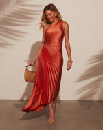 Peach % Modern Day Glam One Shoulder Asymmetrical Maxi Dress-2