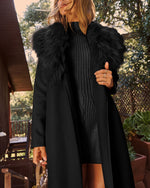 Black % Frederica Pocketed Faux Fur Collar Coat-2