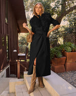 Black % Frederica Pocketed Faux Fur Collar Coat-1