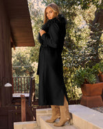 Black % Frederica Pocketed Faux Fur Collar Coat-4