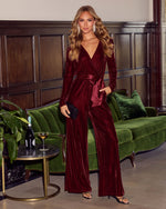 Wine % Love One Another Velvet Pocketed Cutout Back Jumpsuit-6