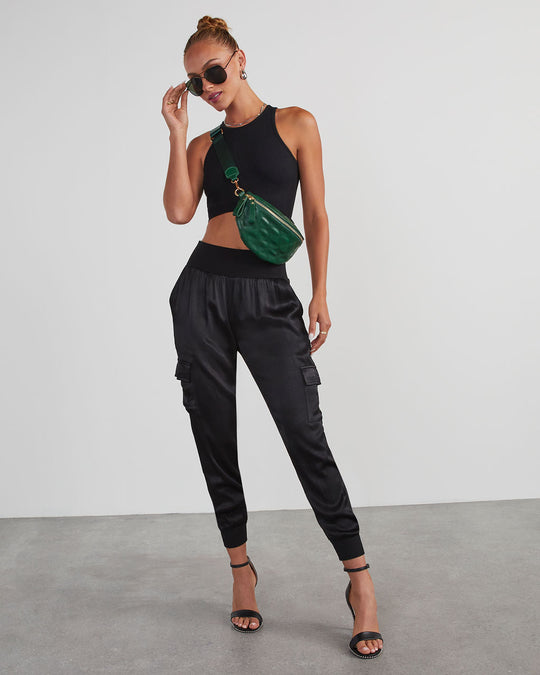 Black Crepe Satin Peach Skin Joggers main image 1