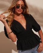 Black % Hadlee V Neck Peplum Blouse-1