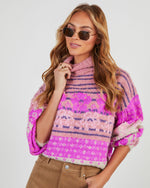 Magenta % Monet Knit Printed Turtleneck Pullover Sweater-1