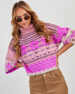 Magenta % Monet Knit Printed Turtleneck Pullover Sweater-3