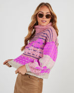 Magenta % Monet Knit Printed Turtleneck Pullover Sweater-4