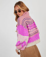 Magenta % Monet Knit Printed Turtleneck Pullover Sweater-6