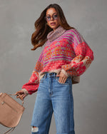  Multi % Monet Knit Printed Turtleneck Pullover Sweater-3