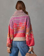  Multi % Monet Knit Printed Turtleneck Pullover Sweater-5