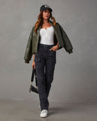 Charcoal %  Zhaire High Rise Pocketed Straight Jeans-1