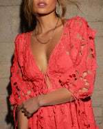 Coral % Paulette Floral Crochet Lace Mini Dress-6