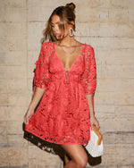 Coral % Paulette Floral Crochet Lace Mini Dress-5