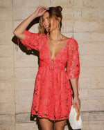 Coral % Paulette Floral Crochet Lace Mini Dress-1
