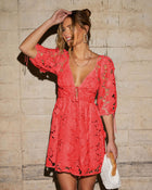 Coral % Paulette Floral Crochet Lace Mini Dress-1