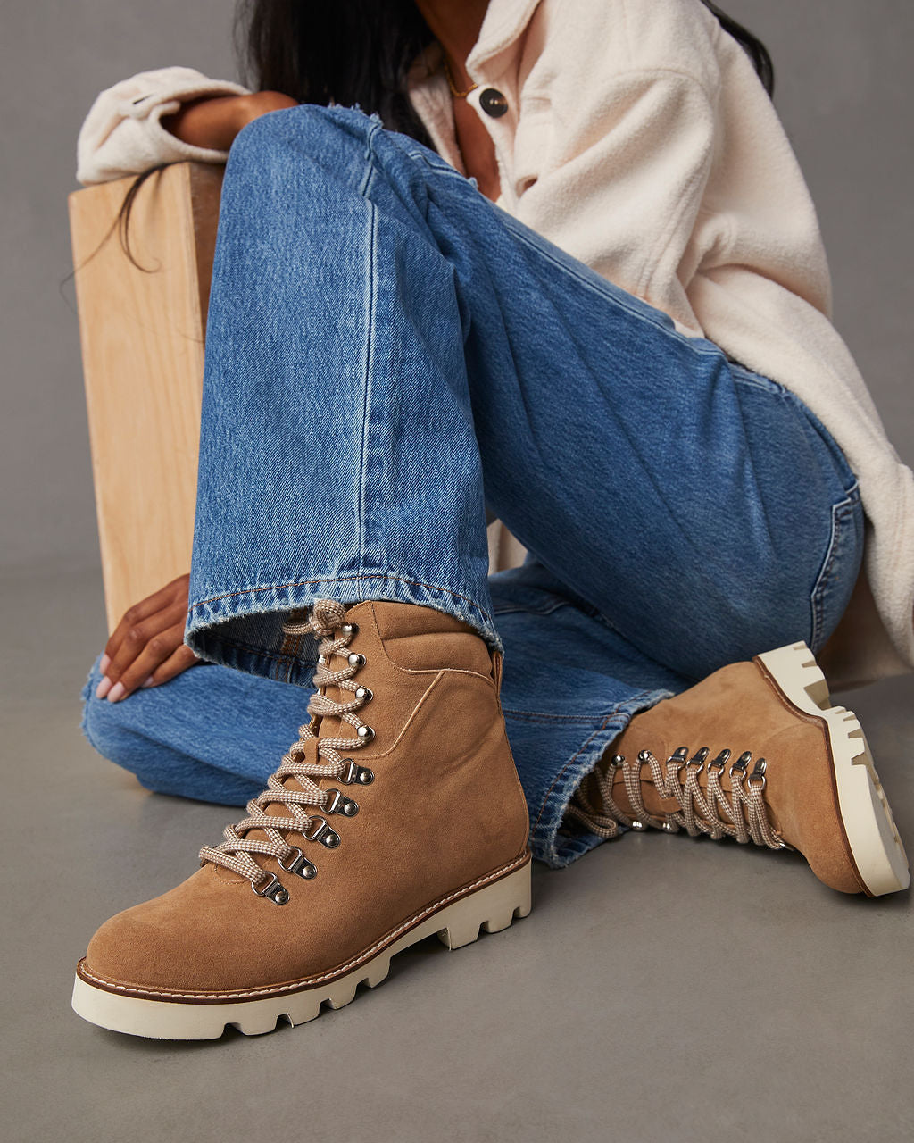 Faux suede lace up booties sale