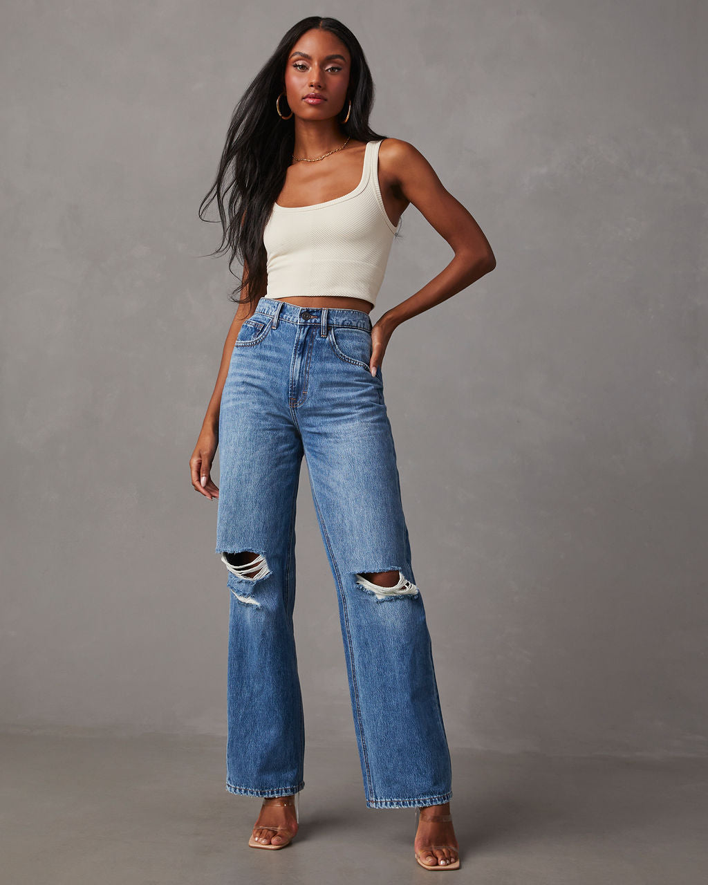 Janae Distressed High Rise Straight Jeans – VICI