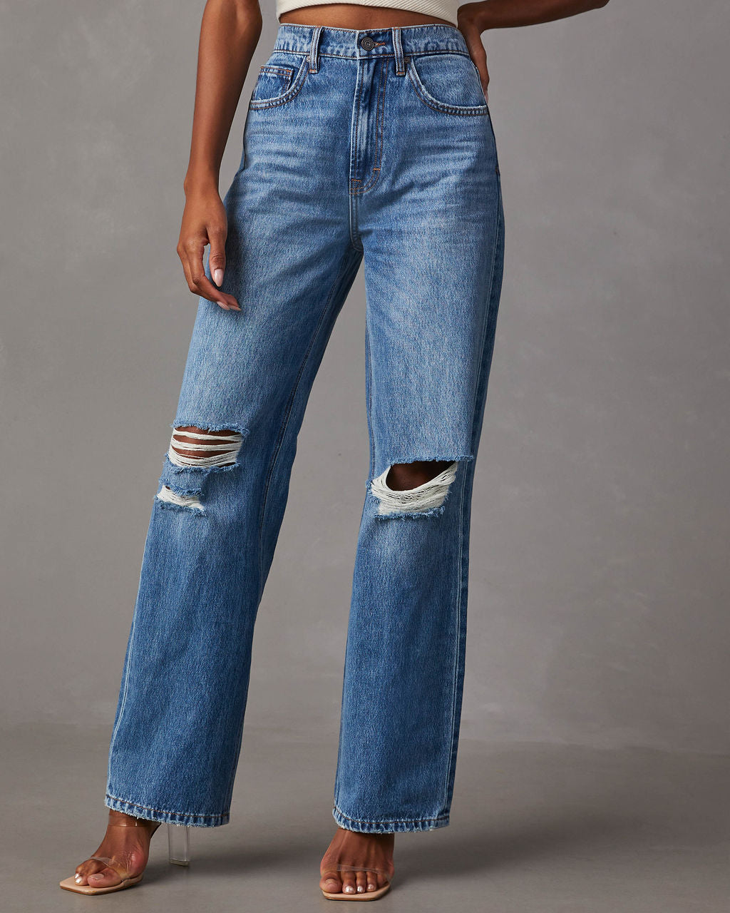 Janae Distressed High Rise Straight Jeans – VICI