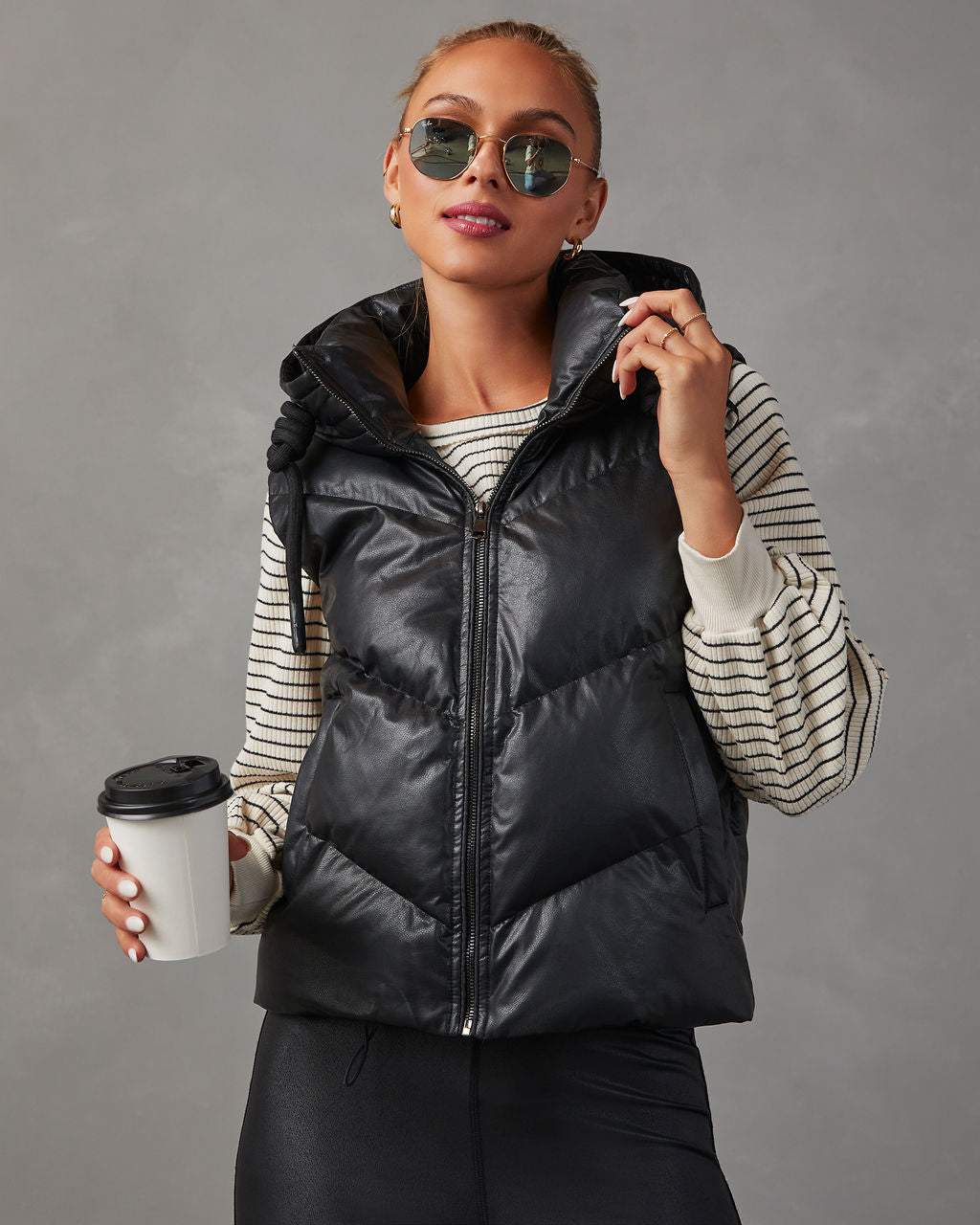 Shelton Pocketed Hooded Faux Leather Puffer Vest – VICI