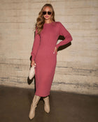 Marsala % Robin Balloon Sleeve Sweater Midi Dress-1