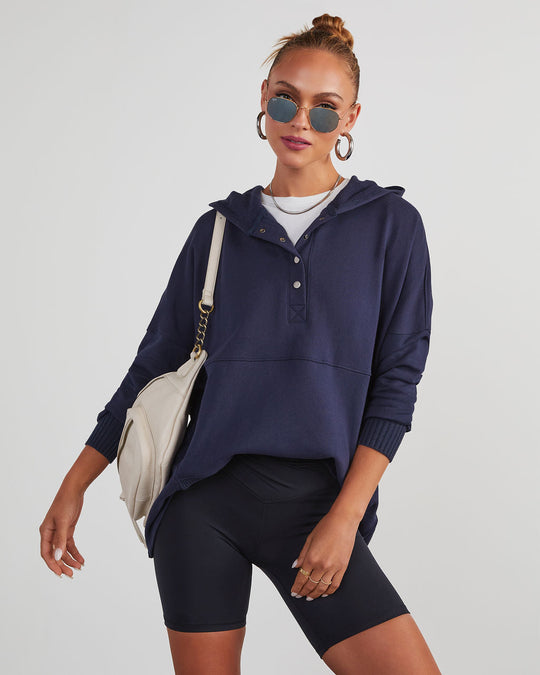 Navy % Mindful Cotton Pocketed Henley Hoodie-1