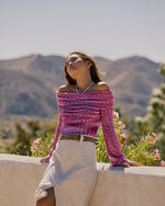 Pink % Daphne Off The Shoulder Ribbed Sweater-2