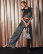 Silver % Sinclair Metallic Plisse Trouser Pants-1