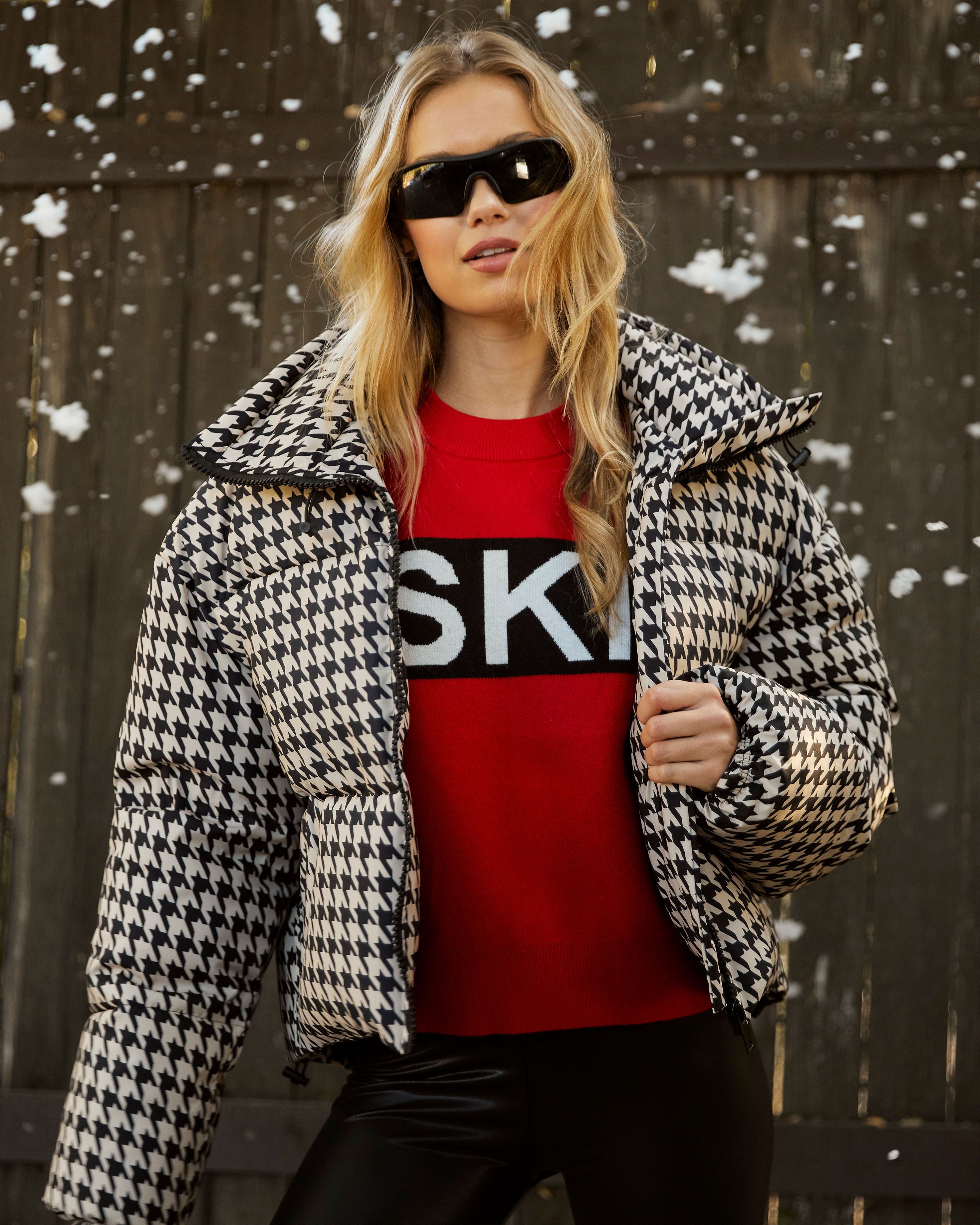 Houndstooth puffer sales jacket