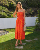 Orange Multi % Lynelle Strapless Floral Smocked Midi Dress-1