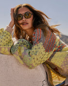 Yellow Multi % Ferrell Printed Open Front Cardigan-7