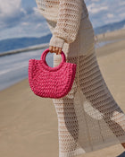 Hot Pink % Valencia Small Rounded Straw Tote-1