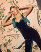 Hunter Green % Logan Velvet Shoulder Tie Jumpsuit-2