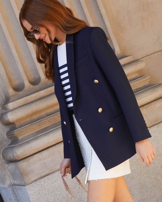 Navy % Serious Business Pocketed Blazer-1
