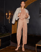 Beige % Working Girl Plisse Tie Waist Jumpsuit-1