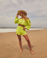 Lime Green % Elysia High Rise Elastic Waist Pocketed Shorts-2