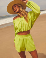 Lime Green % Elysia High Rise Elastic Waist Pocketed Shorts-4