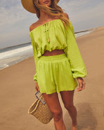 Lime Green % Elysia High Rise Elastic Waist Pocketed Shorts-5