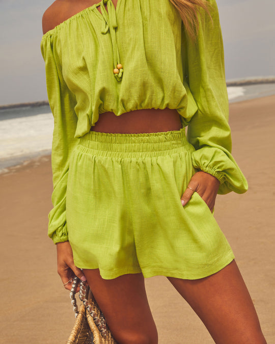 Lime Green % Elysia High Rise Elastic Waist Pocketed Shorts-1