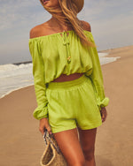 Lime Green % Elysia High Rise Elastic Waist Pocketed Shorts-3
