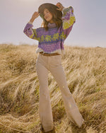 Purple Multi % Monet Knit Printed Turtleneck Pullover Sweater-2