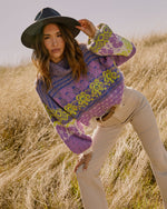 Purple Multi % Monet Knit Printed Turtleneck Pullover Sweater-1