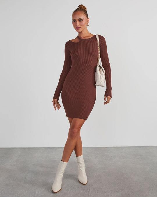 Brown %  Nori Cutout Ribbed Knit Mini Dress-1