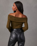 Dark Green % Daphne Off The Shoulder Ribbed Sweater-34