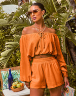 Orange % Elysia High Rise Elastic Waist Pocketed Shorts-5