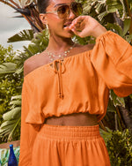 Orange % Elysia Off The Shoulder Long Sleeve Crop Top-3
