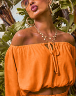 Orange % Elysia Off The Shoulder Long Sleeve Crop Top-6