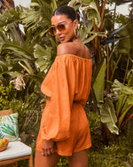Orange % Elysia Off The Shoulder Long Sleeve Crop Top-4