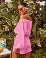 Pink % Elysia Off The Shoulder Long Sleeve Crop Top-4