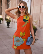 Orange Floral % Blooming Beauty Shift Floral Mini Dress-3