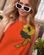 Orange Floral % Blooming Beauty Shift Floral Mini Dress-6