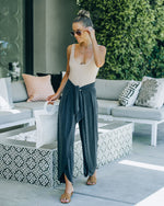 Charcoal % Grenada Tie Front Modal Blend Pants-1